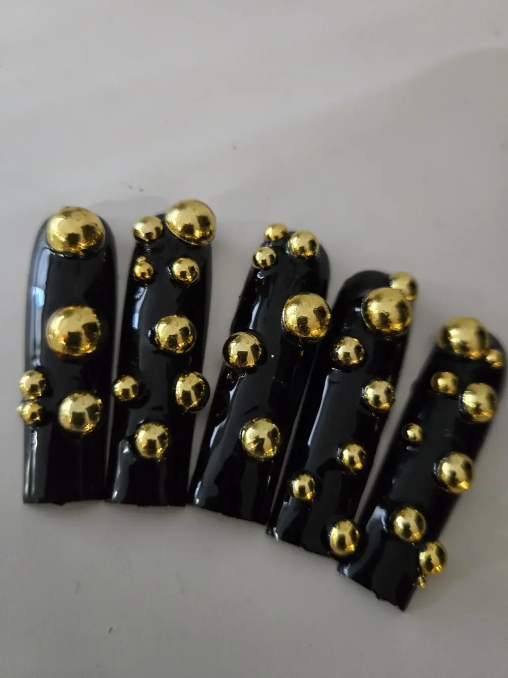 New Hand Made Xl Press On Nails Square Gold Studs 24 Count